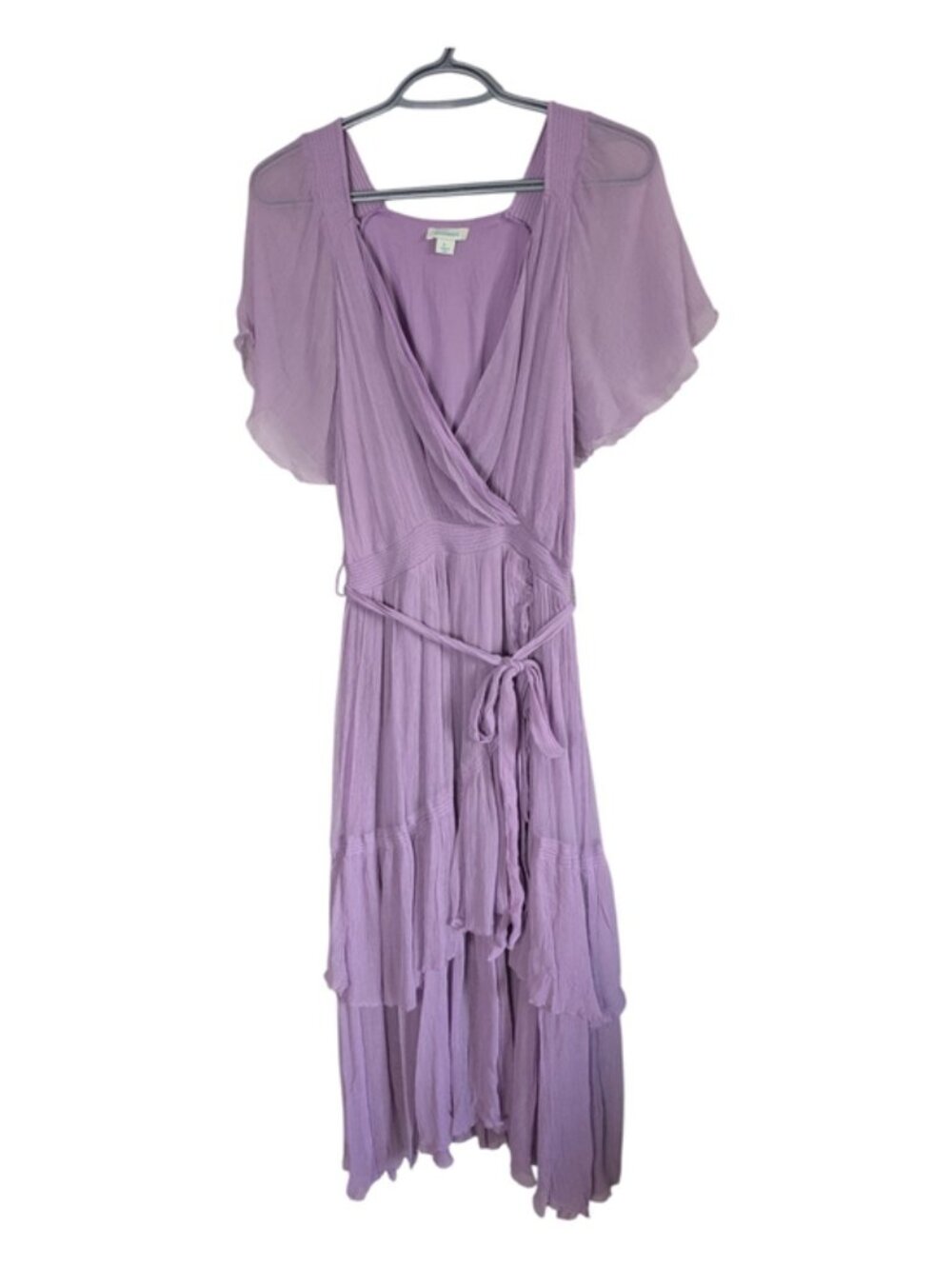 Sundance Purple Mary Ann Tiered Maxi Dress Flutter Sleeve Boho Size S